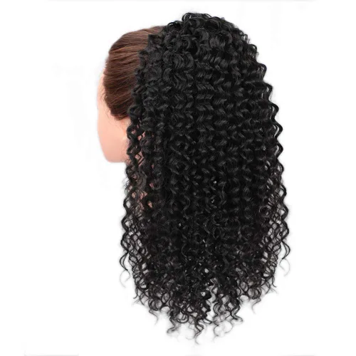 Vista 6 de Vigorous Extensión de Cola de Caballo con Cordón de 14 Pulgadas Afro Rizada Corta y Crespa para Mujeres Africanas Colas de Caballo Esponjosas