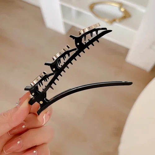 Vista 6 de Juego de accesorios para el cabello trenzado de piedra de cristal brillante, bandas de tela de satén, horquillas de trébol de hojas, clips de perlas
