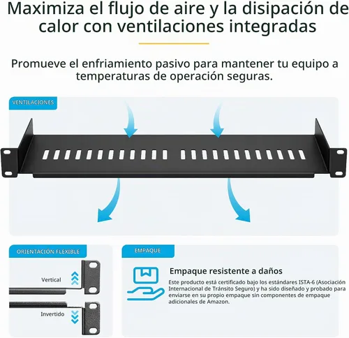 Vista 2 de StarTech Estante de bastidor de servidor de 1U - Bandeja universal con ventilación en voladizo para bastidor de 19" para equipos de red y gabinete