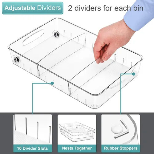 Vista 4 de Sorbus Organizador de nevera con ruedas – Organizadores de nevera rodantes y diseño transparente con divisores y asas para organización