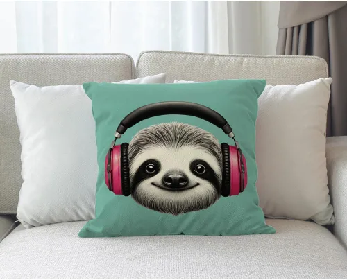 Vista 3 de Moslion Funda de almohada decorativa de perezoso con auriculares, funda de almohada cuadrada de lino y algodón de 18 x 18 pulgadas para sofá cama