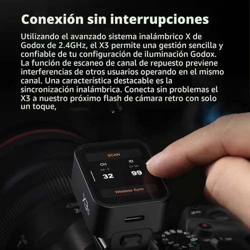 Vista 5 de Godox Disparador de flash inalámbrico X3F TTL, transmisor de flash de pantalla táctil para cámaras Fuji, batería incorporada