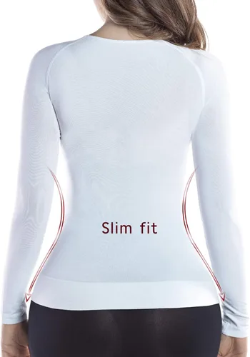 Vista 3 de +MD Camisetas de bambú para mujer para cintura y busto de manga larga, ropa interior térmica con cuello redondo