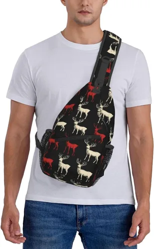 Vista 7 de Small Crossbody Bags for Women Men - Vintage Elk Red White Print Adjustable Shoulder Bag Fanny Packs Belt Sling Bag Crossbody Purses Backpack for