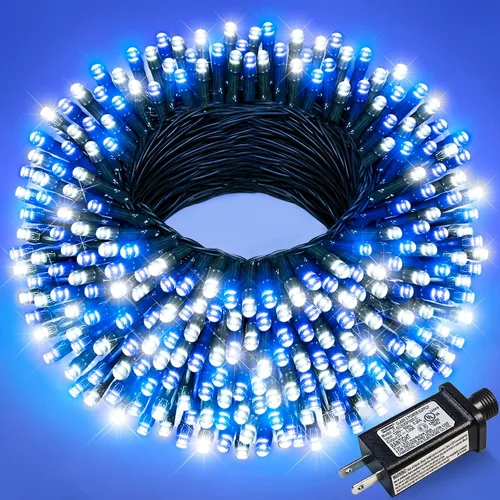 Vista 30 de Juego de 2, luces de Navidad, 200 pies, 600 LED, exterior/interior, guirnalda luces, 8 modos, impermeables, cable verde, parpadeantes, árbol, patio