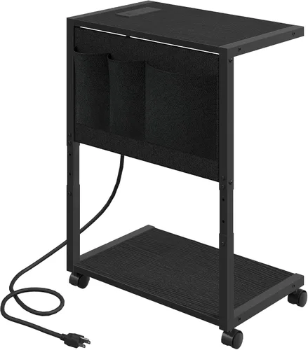 Vista 9 de YATINEY - Soporte de torre para computadora con estación de carga, soporte de torre de PC ajustable en altura para piso, carrito de computadora de 2