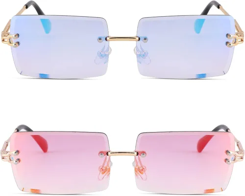Vista 49 de Gafas de sol rectangulares para hombres/mujeres, gafas de sol pequeñas sin montura cuadrada