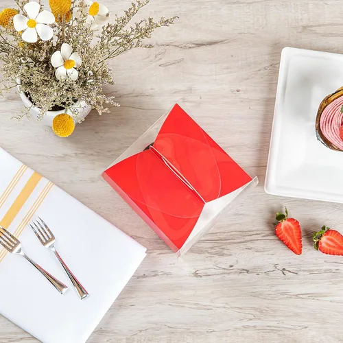 Vista 9 de Restaurantware - Cajas individuales para cupcakes de 4 x 4.25 pulgadas, 100 cajas de exhibición desechables para cupcakes - Con asa, acento de Rojo