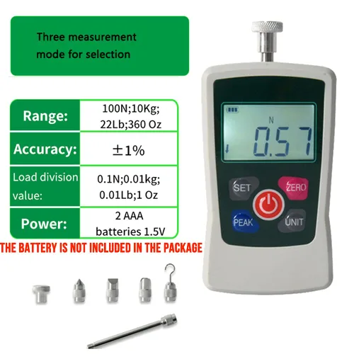 Vista 2 de Medidor de fuerza digital dinamómetro de empuje y tracción Sensor interior Valor de carga máximo 100N/22.0 lbs/22Lb para aparatos electrónicos