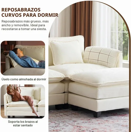 Vista 8 de ELUCHANG Sofá Seccional Modular en Forma de L de 113 pulgadas, cómodo sofá nube de 4 asientos con otomana móvil, sofá de asiento profundo para sala