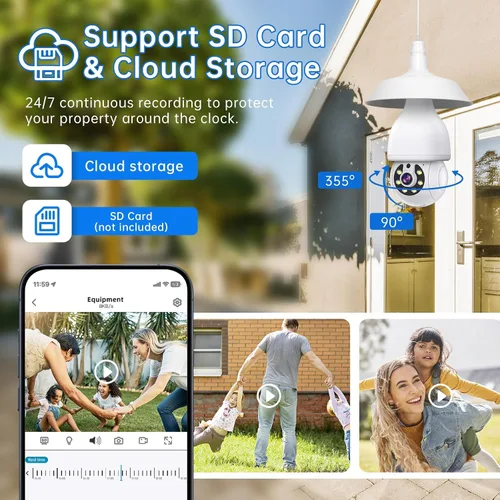 Vista 5 de Cámara de seguridad con bombilla de luz 2K 5G y 2.4G WiFi, cámaras de seguridad inalámbricas para exteriores e interiores, cámaras de bombilla
