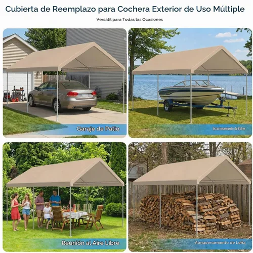 Vista 7 de Cubierta de toldo de repuesto para cochera de 10 x 20 pies para la parte superior de la tienda de campaña, cubierta de refugio de garaje con cuerdas