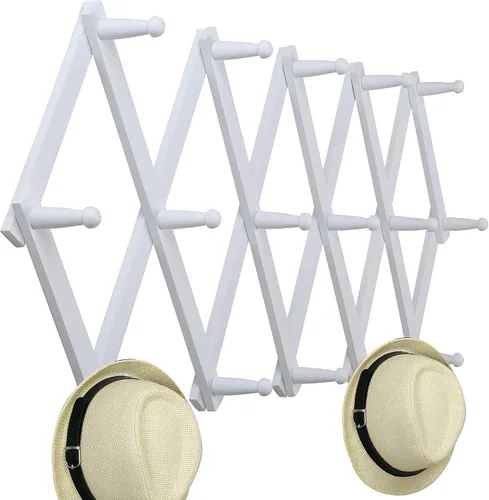 Vista 6 de WEBI Perchero de Pared Acordeón, Perchero de Sombreros de Madera Expandible para Perchero de Abrigos Montado en Pared, Soporte de Ganchos Acordeón