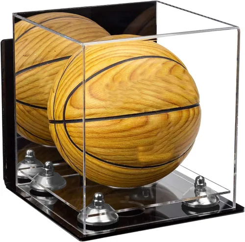 Vista 92 de Better Display Cases Mini acrílico - Miniatura (no tamaño completo) Baloncesto vitrina con elevadores negros y espejo (A015-BR)