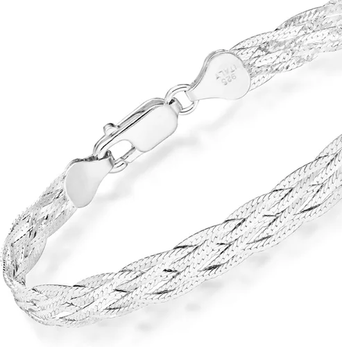 Vista 4 de Miabella 925 Sterling Silver Italian 6-Strand Diamond-Cut 7mm Braided Herringbone Chain Bracelet for Women Teen Girls, 925 Italy