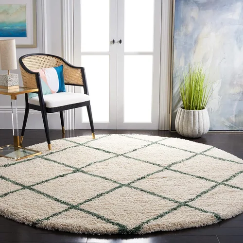 Vista 116 de SAFAVIEH Hudson Shag Collection - Alfombra decorativa de 2 x 3 pies, color beige y marfil, diseño moderno de enrejado, no desprende pelusa