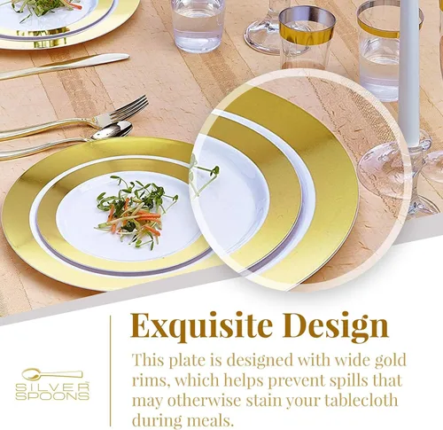 Vista 4 de SILVER SPOONS Elegantes platos de postre desechables para fiestas – (10 piezas) juego de vajilla desechable resistente de 7.5 pulgadas, platos