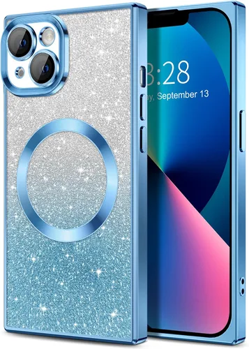 Vista 74 de Hython Funda para iPhone 13 Pro transparente con purpurina magnética [compatible con MagSafe] Protector completo de lente de cámara delgado
