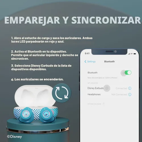 Vista 7 de Auriculares Bluetooth Disney Lilo y Stitch con estuche de carga - Auriculares inalámbricos con micrófono incorporado + Hasta 30 horas de tiempo