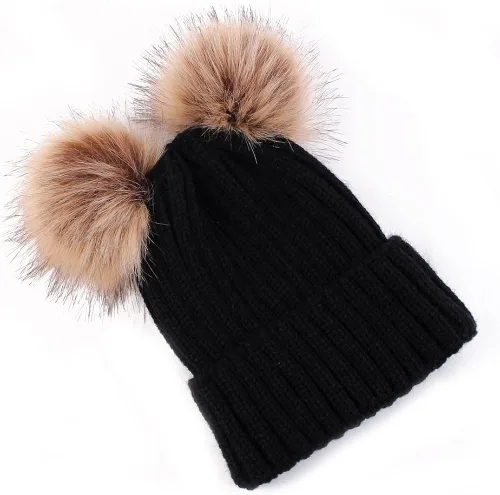 Vista 4 de oenbopo 2PCS Parent-Child Hat Winter Warmer Baby HatWomen Hat Mother Baby Knit Hat Beanie Winter Warm Crochet Cap