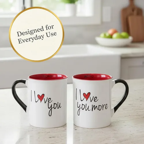 Vista 8 de Cottage Creek Tazas Juego de 2 tazas de café de cerámica de 16 onzas Tazas de café I Love You More para hombres y mujeres Perfecto compromiso