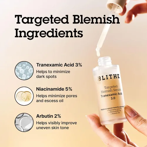 Vista 3 de BLITHE Niacinamida 5% + ácido tranexámico 3% de suero, corrector de manchas oscuras – Vitamina B3 niacinamida para cara, calma la piel Cica