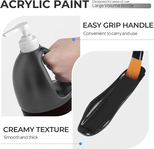 Vista 4 de Nicpro Juego de pintura acrílica grande negra (69 onzas, 69.0 fl oz), suministros de pintura artística no tóxicos para múltiples superficies
