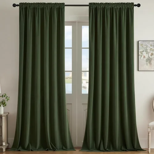 Vista 20 de Joydeco Cortinas de terciopelo negro de 63 pulgadas de largo, 2 paneles, cortinas opacas de lujo con bolsillo para barra, cortinas de ventana