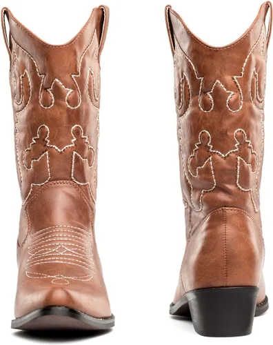 Vista 2 de SheSole Botas vaqueras blancas para mujer, diseño floral occidental, botas vaqueras de pantorrilla ancha