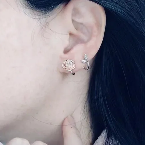 Vista 7 de Aretes de plata de ley 925, chapados en oro rosa, hipoalergénicos, rosagirasol, regalos de joyería para mujeres, mamá, madre, esposa, novia, Metal
