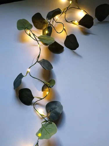 Vista 2 de 2pcs Green Eucalyptus Leaves Garland with LED Lights Great for Year Round Decor, Parties, Weddings