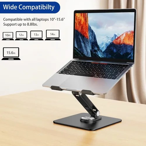 Vista 3 de BESIGN LSX7 - Soporte para laptop con base giratoria de 360°, elevador ergonómico ajustable para portátil, soporte plegable para computadora Negro
