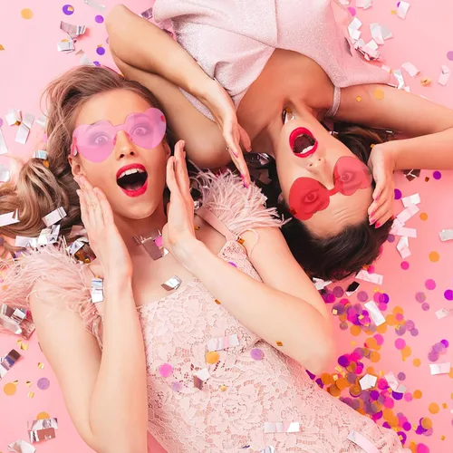 Vista 2 de 10 pares de lentes de sol con forma de corazón para mujer, sin marco, transparentes, a granel, regalos de despedida de soltera, Rosado