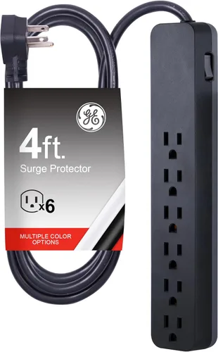 Vista 9 de GE Pro Multicontacto con protector contra sobretensiones de 6 tomas, extensión de 2 pies, 620 julios, regleta de enchufes, enchufe plano
