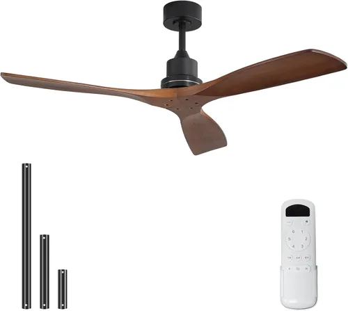 Vista 17 de Sofucor - Ventilador de techo inteligente de 52 pulgadas sin luz - Ventilador de techo moderno de madera maciza para exteriores con 3 aspas sin luz