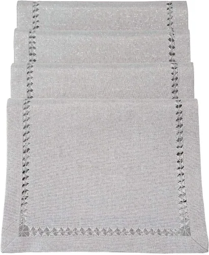 Vista 14 de Grelucgo Servilletas de mesa de comedor con dobladillo a mano para Halloween, hilo plateado entrelazado (negro, 4 servilletas de 18 x 18 pulgadas)