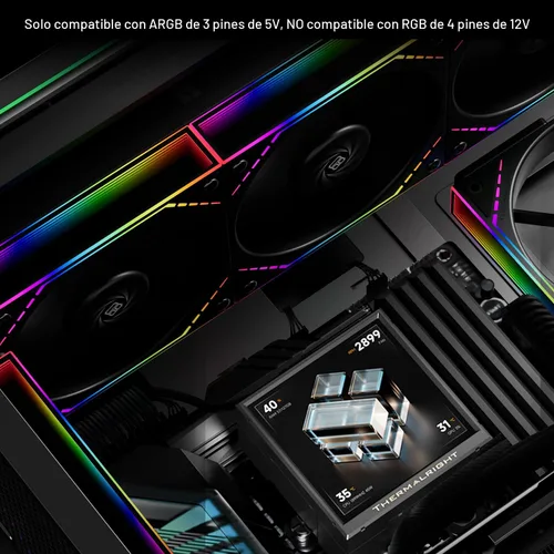 Vista 6 de Thermalright Peerless Vision 360 ARGB - Enfriador líquido de CPU Aio negro, pantalla IPS con resolución de 480 x 480, 60 HZ, ventilador de CPU