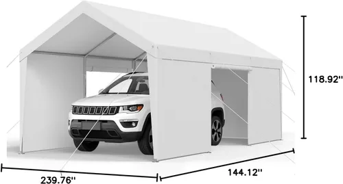 Vista 55 de VEVOR Cobertizo Tienda de Almacenamiento Exterior Portátil Resistente de 6 x 8 x 7 pies, Refugio de Cochera Garaje Impermeable con Puerta Enrollable