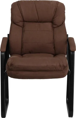 Vista 5 de EMMA + OLIVER Silla lateral de microfibra marrón con soporte lumbar y base de trineo marrón (Brown Microfiber)