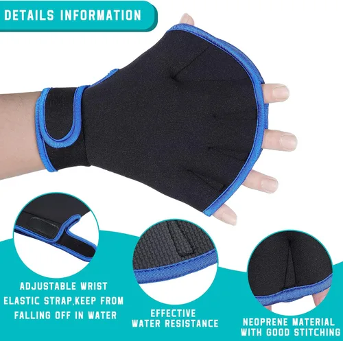 Vista 5 de 2 pares de guantes acuáticos de natación, guantes de entrenamiento de natación de mano, guantes de natación para hombres y mujeres, guantes de malla
