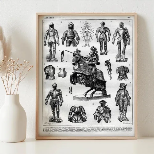 Vista 3 de Knight Armor - Lámina enmarcada de 11 x 14 pulgadas – Arte de pared de armaduras medievales para cueva de hombre, oficina, decoración de bar