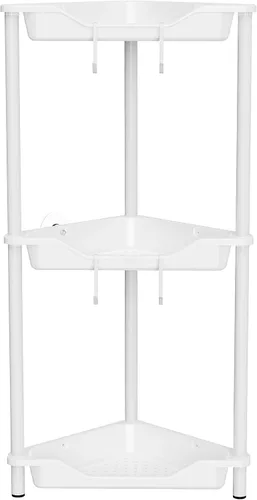 Vista 13 de Orimade Organizador de ducha esquinero de 2 niveles resistente a la oxidación, estante de esquina de piso de metal y plástico para baño, negro