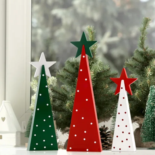 Vista 4 de Decoraciones de Navidad para interiores, decoración de Navidad - 3 piezas de señales de árbol de Navidad de madera con estrellas para el hogar