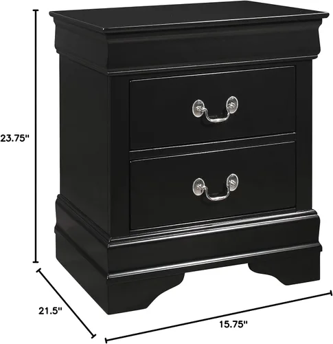 Vista 3 de Coaster Furniture Louis Philippe - Mesita de noche negra con 2 cajones, 21.5 pulgadas de profundidad x 15.75 pulgadas de ancho x 23.75 pulgadas