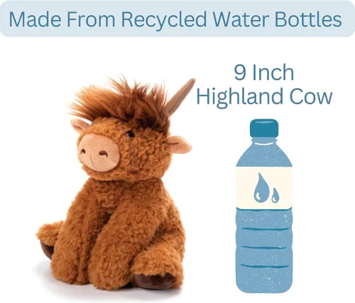 Vista 6 de The Petting Zoo Highland Cow - Peluche de vaca, regalos para niños, animales salvajes de la vida silvestre, juguete de peluche de vaca, 9 pulgadas
