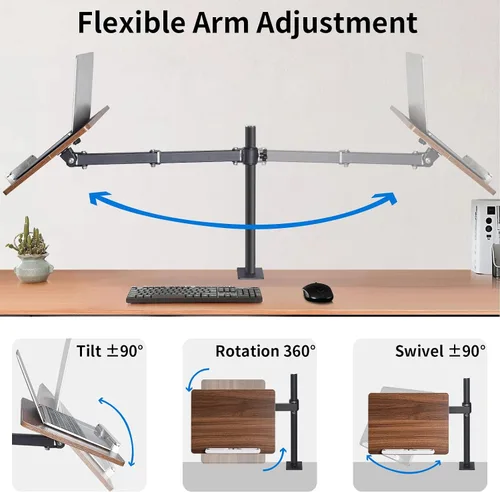 Vista 5 de Soporte de libro ajustable con soporte de abrazadera de escritorio, soporte de lectura de madera con brazo de metal, negro