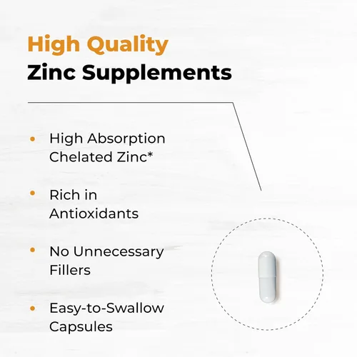 Vista 5 de Cápsulas de zinc de 50 mg para hombres y mujeres, 60 unidades Suplementos de zinc altamente absorbibles para apoyo del sistema inmunológico