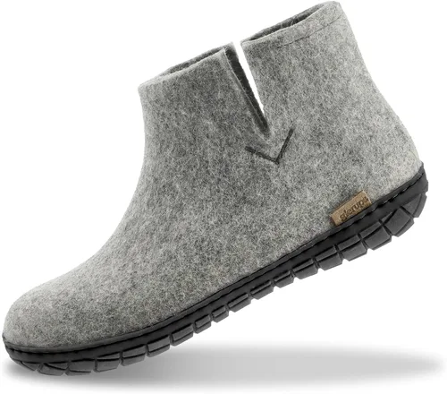 Vista 19 de Glerups Pantufla tipo bota unisex de mezcla de lana 100% de calidad con suela de goma Carbón