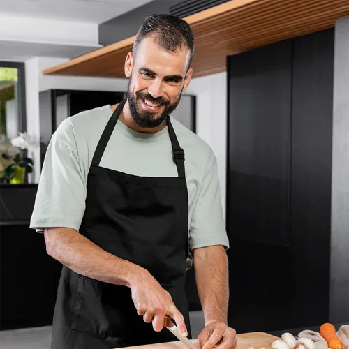 Vista 2 de Adjustable Bib Apron 100% Polyester Kitchen Aprons Waterdrop Resistant Aprons with Adjustable Strap, Pockets & Long Ties