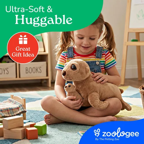 Vista 6 de The Petting Zoo Peluche de león marino para mamá y bebé, regalos para niños, animales del océano Pocketz, juguete de peluche de león marino de 14